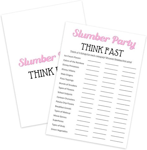 Amazon.com: ZEDEV Slumber Party Games - Think Fast, Sleepover Party Supplies for Girls, Teen, Adult, Pink Pajama Party Games, Set of 20 Games Cards, Birthday Party Activity Decor -A01 : Home & Kitchen Girls Sleepover Party Adult, Pajama Party Games, Girls Sleepover Party, Birthday Party Activity, Slumber Party Games, Pink Pajama, Girl Sleepover, Birthday Party Activities, Think Fast