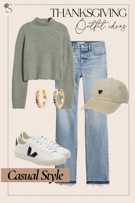 Thanksgiving Outfit Ideas - Casual Style  Green Sweater Veja and Jeans Winter Florida Outfits, Style Green Sweater, Thanksgiving Outfit Casual, Thanksgiving Day Outfits, Winter Clothes Fashion, Casual Thanksgiving Outfits, White Tee Jeans, Florida Outfits, Thanksgiving Outfit Ideas