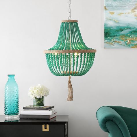 Table Entryway, Beaded Curtain, House Lighting, Empire Chandelier, Emerald Bead, Boho Farmhouse, Long History, Hanging Pendant Lights, Lighting Ideas