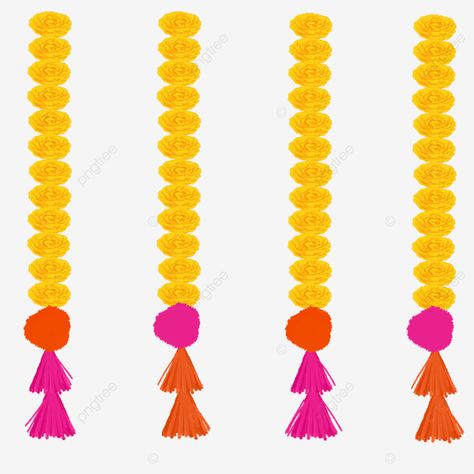 Marigold Garland Illustration, Indian Wedding Elements, Indian Marigold, Garlands Flower, Tassel Backdrop, Marigold Flower Garland, Vijaya Dashami, Indian Celebration, Marigold Garland