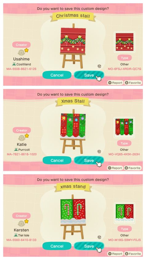 Animal Crossing Kiosk Codes, Animal Crossing Christmas Stall, Acnh Christmas Stall, Acnh Holiday Codes, Acnh Holiday, Acnh Elegantcore, Acnh Christmas Code, Acnh Motifs, Acnh Winter