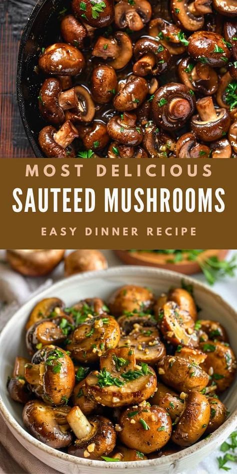 Discover the Most Delicious Sautéed Mushrooms Recipe! Perfectly seasoned and easy to make, these mushrooms are a savory addition to any meal. Ideal for a quick and tasty vegetarian or vegan dinner. Enjoy a flavorful and healthy dish that's sure to impress! Savory Mushroom Recipes, Sauteed White Mushrooms, Side Mushroom Dishes, Easy Veggie Side Dishes For Dinner, Sautéed Mushroom Recipes, Roasted Vegetables With Mushrooms, Mushroom Recipes Portabella, Sauteed Mushroom And Spinach Recipes, Onions And Mushrooms Sauteed