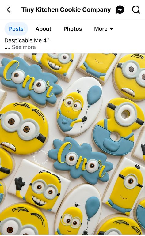 Minion Cookies Decorated, Birthday Cookies Decorated, Minion Cookies, 6 Birthday, Cookies Decorated, Birthday Cookies, Decorated Cookies, Birthday Theme, Cookie Decorating