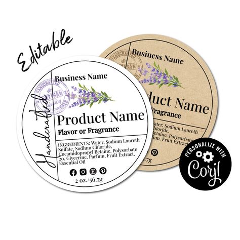 Round Label for Jars, Candles. Circle Sticker Template for Homemade, Handcrafted Products. Garden Stamp. Edit Online, Download, Printable. by SoPerfectPrintables on Etsy Circle Label Design, Herbal Salt, Soap Package, Soap Business, Round Sticker Labels, Lip Balm Labels, Apothecary Labels, Customizable Labels, Art Biz