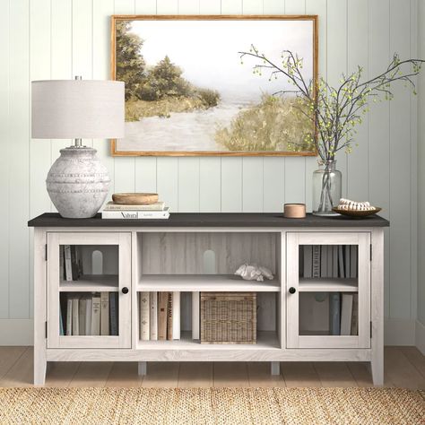 Gracie Oaks Korra TV Stand for TVs up to 65" & Reviews | Wayfair Ash Furniture, Console Table Styling, Coffee Bar Home, Wire Management, Glass Front Door, Tv Stands And Entertainment Centers, Farmhouse Decor Living Room, Living Room Tv, Menu Furniture