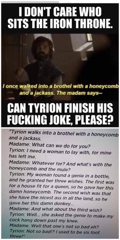 The honeycomb and the jackass Spells For Tooth Ache, Funny Harry Potter, Game Of Thrones Quotes, 9gag Funny, Game Of Thrones Funny, Got Memes, Meme Comics, Gra O Tron, Games Of Thrones