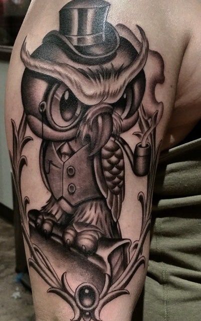 New School Tattoo Designs Black And Grey, Black And Grey Neo Traditional Tattoo, Black And Grey Neotraditional Tattoo, Advance Black And Grey Tattoo, Neo Traditional Art Black And Grey, New School Owl Tattoo Design, New School Tattoos, Black And Grey Tattoo, Monster Tattoo