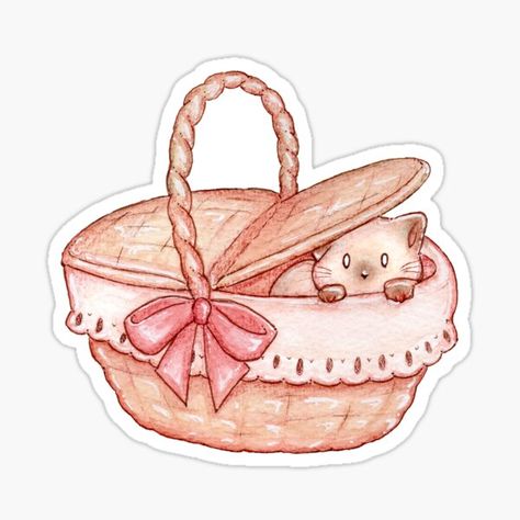 Cottagecore Cat Drawing, Cute Picnic Basket Aesthetic, Picnic Cute Drawing, Cute Picnic Drawing, Picnic Basket Drawing, Picnic Basket Aesthetic, Cottagecore Aesthetic Picnic, November Prompts, Basket Sketch