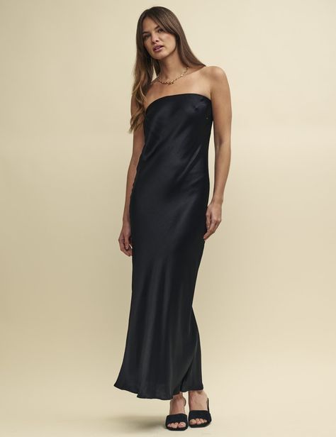 Strapless Midi Dress Outfit, Midi Dress Outfit, Rush Outfits, Strapless Midi Dress, Dress Outfit, Event Dresses, Black Satin, Formal Event, Rush