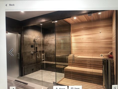 Basement Jacuzzi Ideas, Bathroom With Cold Plunge, Bathroom Sauna Ideas, Bathrooms With Saunas, Home Sauna Room Ideas, Sauna Room Design, Wellness Keller, Shower Sauna Combo, Sauna Room Ideas