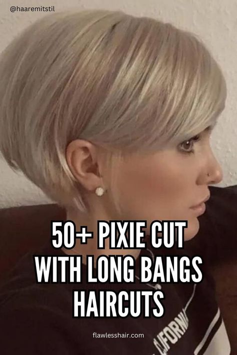 Rounded Bixie with Long Bangs: Playful and Chic Haircut With Long Bangs, Short Hair Long Bangs, Long Pixie Bob, Pixie Cut With Long Bangs, Bixie Haircut, Pixie Haircut Fine Hair, Longer Pixie Haircut, Chic Short Hair, Pixie Cut With Bangs