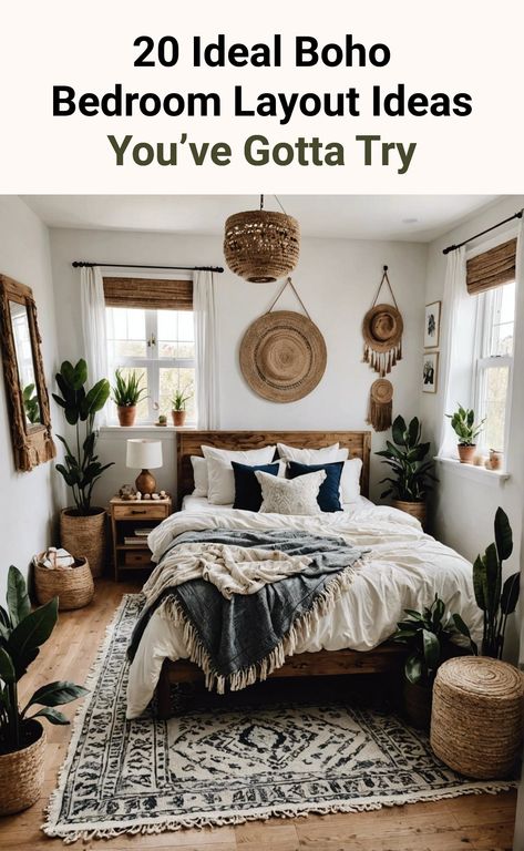 20 Ideal Boho Bedroom Layout Ideas You’ve Gotta Try – ToolzView Boho Bedroom Brown, Bedroom With Cherry Wood Furniture, Bedroom Brown Furniture, Southwestern Boho Bedroom, Boho Bedroom Layout, Boho Style Bedroom Decor, Bedroom Layout Ideas, Living Room Transformation, Boho Style Bedroom