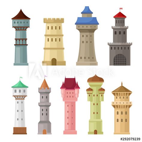 Stock Image: Set of old castle towers. Vector illustration on a white background. Castle Cartoon, Castle Vector, Easy Mandala Drawing, Old Castle, Castle Tower, Simple Mandala, Background Wall, Color Vector, Mandala Drawing