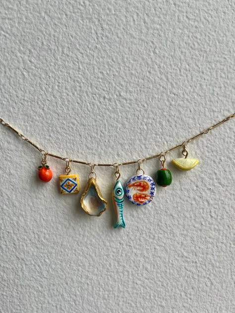 Tapas Charm Necklace European Summer Charm Necklace Clay Charm Necklace Aperitivo Charm Necklace Italian Summer Charm Necklace - Etsy Clay Charm Necklace, Necklace Clay, Fashion Outfits Dresses, Outfits Dresses, Dope Jewelry, Charm Necklaces, Funky Jewelry, Italian Summer, Jewelry Lookbook