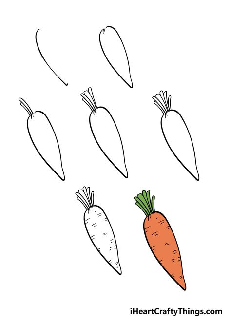 Carrot Drawing - How To Draw A Carrot Step By Step Carrot Doodle, Draw A Carrot, Rabbit Eating Carrot, Carrot Drawing, Eating Carrots, Rabbit Eating, Nose Drawing, Step By Step Guide, Room Ideas Bedroom