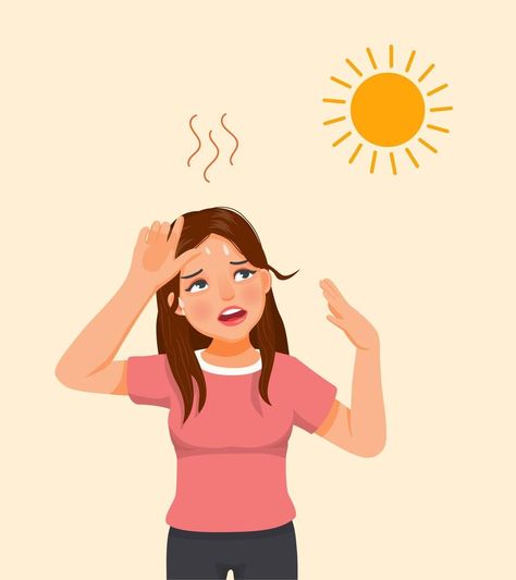 Beautiful young woman suffering from heat wave stoke in very hot weather temperature because of global climate change Writer Logo, Weather Temperature, Wave Drawing, Waves Icon, Girly Art Illustrations, Color Pencil Art, Girly Art, Vector Pattern, Hot Weather