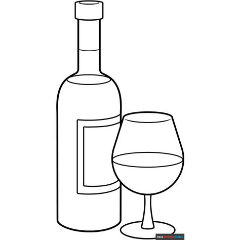 Free Wine Bottle Coloring Page for Kids Bottle Coloring Page, Wine Bottle Drawing, Wine Glass Drawing, Easy Drawing Guides, Free Printable Coloring Sheets, Bottle Drawing, Drawing Guides, Cartoon Drawing Tutorial, Easy Drawing Tutorial