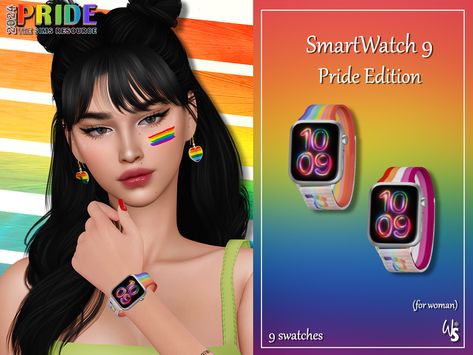 The Sims Resource - Sims 4 - Watches - WisteriaSims - SmartWatch 9 Pride Edition for woman Cc Accessories, Happy Pride Month, Rainbow Outfit, Sims 4 Cc Packs, Sims 1, Happy Pride, Sims 4 Cc, Sims 4 Custom Content, Animal Skin