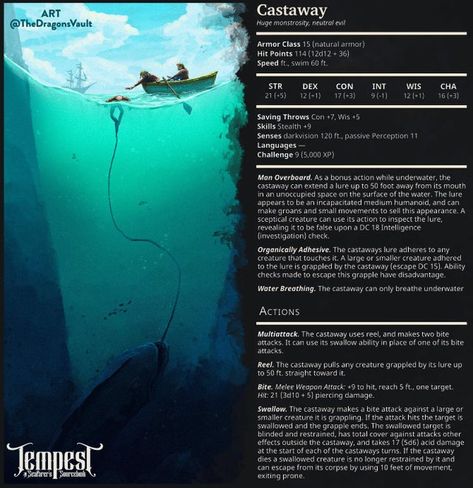 Dnd Ocean Encounters, Dnd Water Monsters, Dnd Underwater, Dnd Worldbuilding, Homebrew Spells, Dnd Encounters, 5e Monsters, Homebrew Classes, Storm Kings Thunder