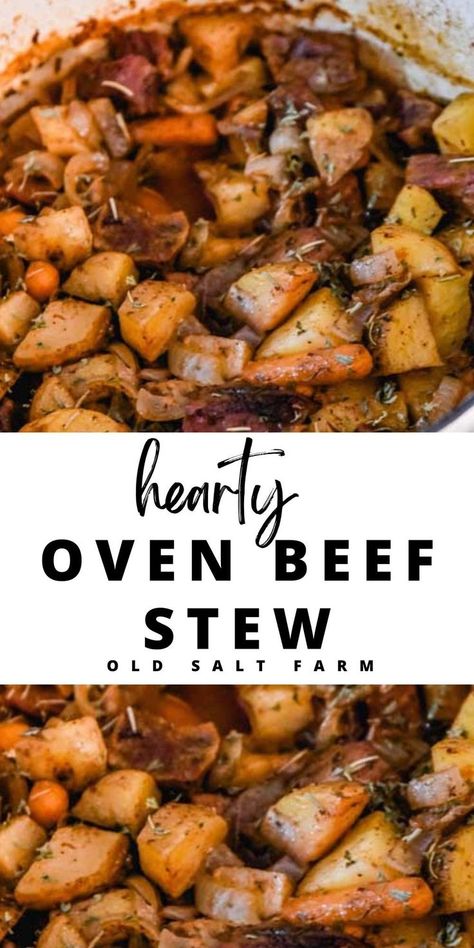 Hearty Oven Beef Stew Beef Stew Thick, Oven Baked Beef Stew, Baked Beef Stew, Dutch Oven Beef Stew, Oven Beef Stew, Dutch Oven Beef, Winter Stews, The Stew, Fall Recipes Pumpkin