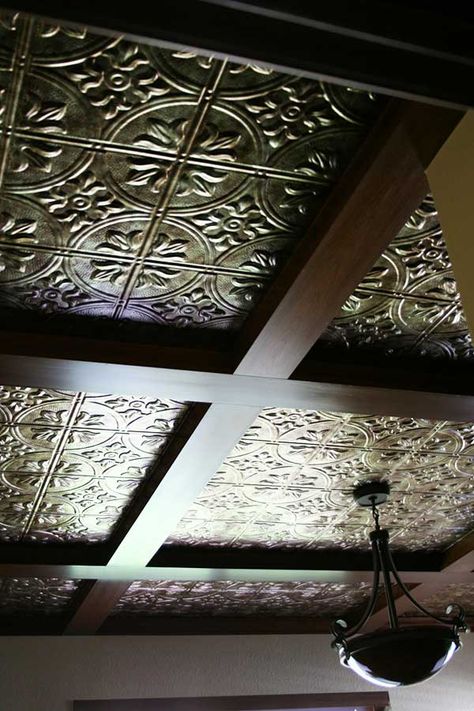 Original Ceiling Ideas, Ceiling Tile Design Ideas, Tin Ceilings Ideas, Tin Ceiling In Kitchen, Bar Ceiling Ideas, Tin Ceiling Ideas, Cool Ceiling Ideas, Victorian Ceiling Design, White Tin Ceiling Tiles