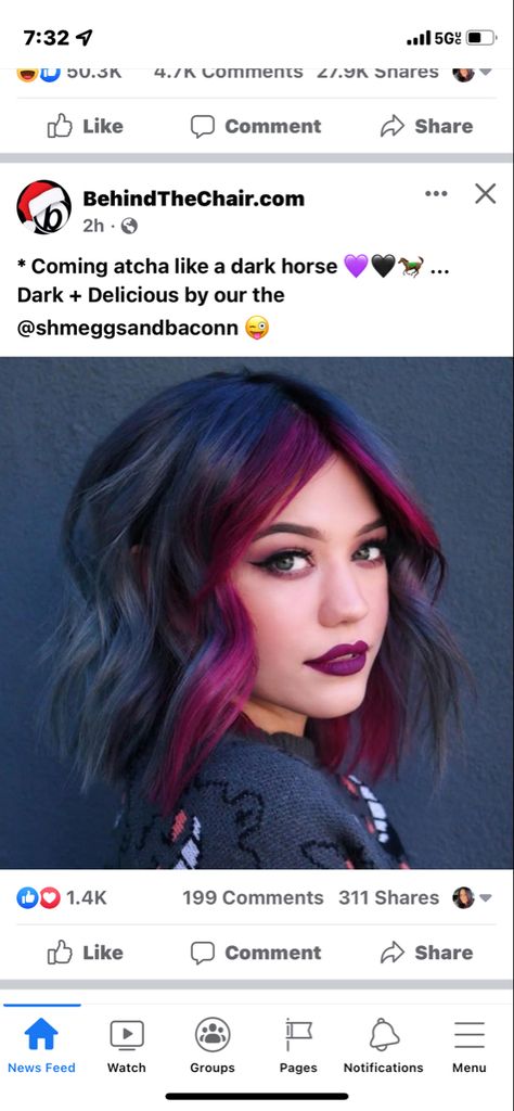 Plum Red Hair, Purple Hair Streaks, Hair Color For Tan Skin, Hair Color Ideas For Brunettes Short, Hair Color Placement, Short Purple Hair, Funky Hair Colors, Hair Color For Brown Skin, Edgy Hair Color