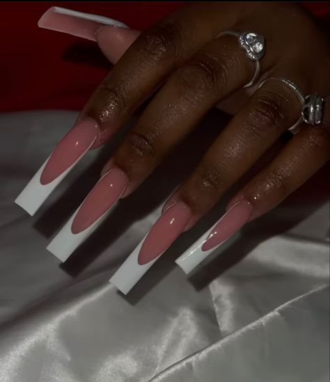 Long French Tip Nails Black Women, Long Frenchies Acrylic Nails, Long Square Nails Designs Bling, Nails 2023 Trends Square Long, Long Simple Acrylic Nails Square, Square Long French Tip Nails, Long Classy Nails Simple, Long Pink French Tip Nails Square, French Tip On Long Nails