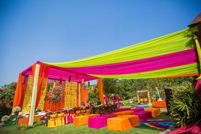 Photo of Purple and pink mehendi decor color scheme Party Plot Decoration, Haldi Setup Decor, Orange And Yellow Decor, Navaratri Decoration, Haldi Ceremony Decorations, Haldi Decoration, Mehendi Decor Ideas, Haldi Decor, Mehendi Decor