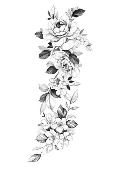 Linework Flower Bouquet, Shoulder Half Sleeve Tattoo For Women, Unique Half Sleeve Tattoos For Women, Floral Tattoo Design Sleeve, Unique Floral Tattoo, Unique Half Sleeve Tattoos, Floral Back Tattoos, Tattoo Band, Skull Rose Tattoos