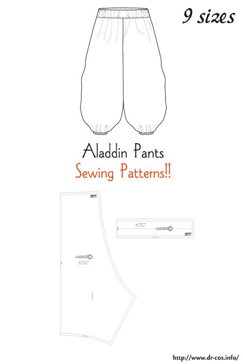 This is the pattern of a Aladdin Pants. inch size(letter size) Children's-4,8,10/Ladies'-S,M,L,LL/Men's-L,LL cm size(A4 size) Children's-100,120,140/Ladies'-S,M,L,LL/Men's-L,LL Aladdin Pants Sewing Pattern, Sundrop Pants Pattern, Bubble Pants Pattern, Aladin Pants Sewing Pattern, Aladdin Pants Pattern, Genie Pants Pattern, How To Make A Pants Pattern, Samurai Pants Pattern, Jester Pants Pattern