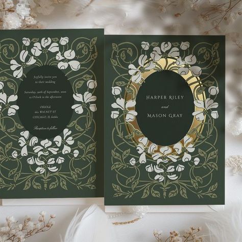 Enchanted Garden Art Nouveau Wedding.#WeddingInvitations #WeddingStationery #Invitation #WeddingPlanning #CustomInvitations Bookmarks To Make, Sophisticated Wedding Invitations, Book Rebinding, Art Nouveau Wedding Invitation, Art Nouveau Wedding, Nouveau Wedding, Navy Blue Art, Art Nouveau Weddings, Wedding Invite Ideas