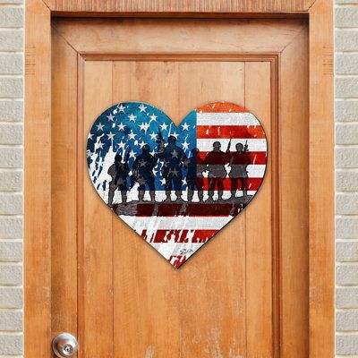 Patriotic Door Decorations, Heart Door Hanger, Plywood Thickness, Patriotic Wall, Usa Military, Holiday Mantel, Hanging Door, Nostalgic Gifts, Heart Wall Decor