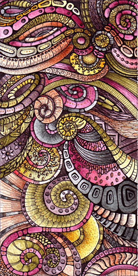 Cornucopia 3 Unipin Pens, Colourful Zentangle Art, Angela Porter, Rotring Pens, Derwent Inktense Pencils, Mandala Nature, Zantangle Art, Inktense Pencils, Derwent Inktense