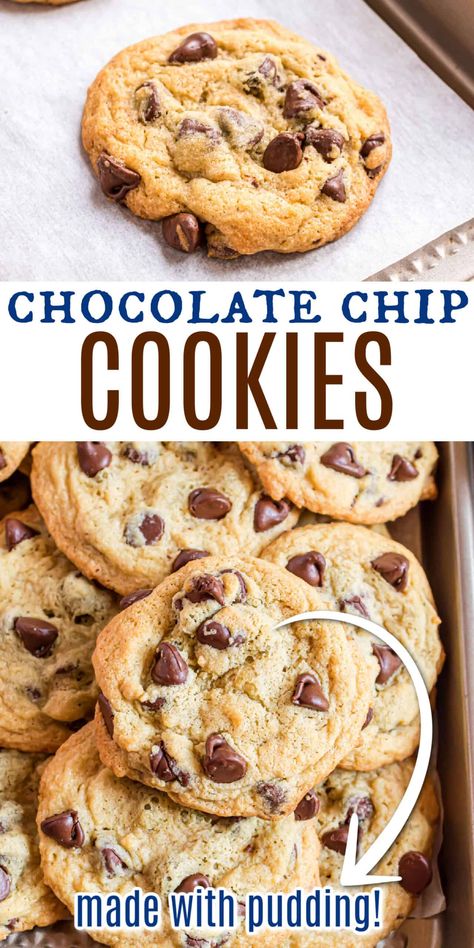 Chocolate Chip Cookie Recipe With Pudding, Secret Chocolate Chip Cookie Recipe, Chocolate Chip Cookies Soft, Chocolate Chip Pudding, Chocolate Chip Pudding Cookies, Easy Chocolate Desserts, Shugary Sweets, Cookies Soft, Soft Chocolate Chip Cookies