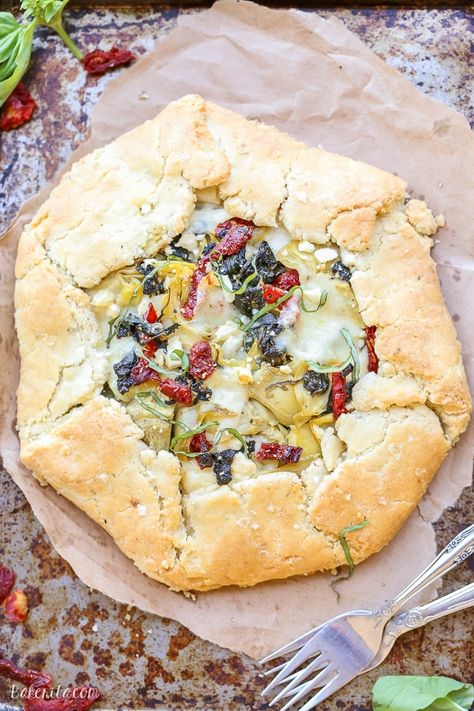 Spinach + Artichoke Mediterranean Galette (Gluten Free + Grain Free) • Bakerita Mediterranean Galette, Artichoke Galette, Spinach Galette, Galette Recipe, Savory Pies, Tapioca Flour, Savory Tart, Perfect Lunch, Gluten Free Grains