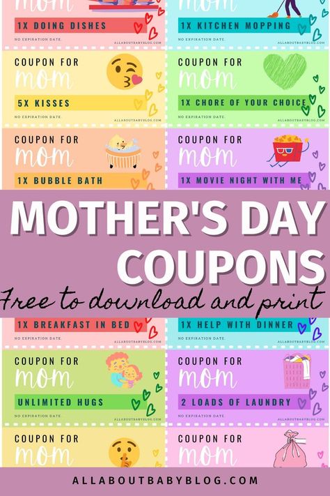 Mom Coupon Book Ideas Mother's Day, Mom Coupon Book Ideas, Mom Coupon Book, Coupons For Kids, Coupon Book Diy, Printable Vouchers, Mother's Day Coupons, Mom Coupons, Mother's Day Printables