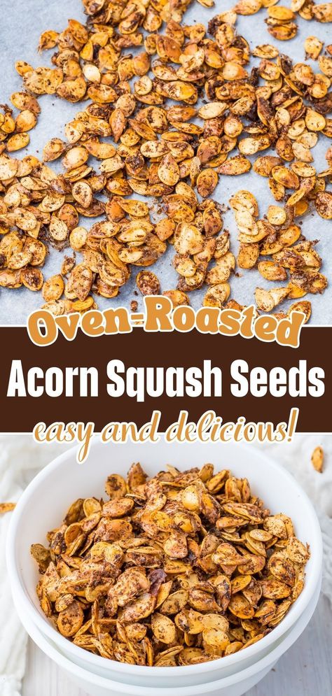 Don't toss those seeds! Turn them into a delicious snack with this easy roasted acorn squash seeds recipe. Perfectly crunchy and baked right in your oven, we've got you covered with 6 mouthwatering seasoning ideas to shake things up. From spicy to sweet, there's a flavor for every craving. Get ready to roast and enjoy your new favorite munchies! Acorn Squash Vegetarian Recipes, Roasted Squash Seeds Recipe, How To Make Acorn Squash In The Oven, Acorn Squash Seeds Roasted, Baking Acorn Squash Oven, Squash Acorn Recipes, Butternut Squash Seeds Roasted, Roasted Acorn Squash Oven, Acorn Squash Recipe Baked