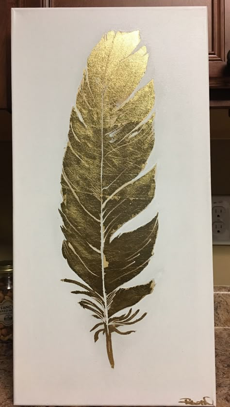 Feather Artwork, Painting On Canvas For Beginners, Canvas Painting For Beginners, Gold Artwork, Gold Art Painting, Easy Flower Painting, Canvas For Beginners, Texture Painting On Canvas, Artwork Creative