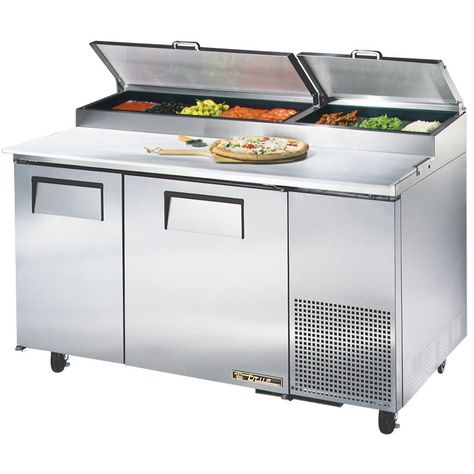 True TPP-60 60" Two Door Refrigerated Pizza Prep Table Pizza Preparation, Prep Table, Solid Door, Artisan Pizza, Commercial Refrigerators, Food Equipment, Stainless Steel Refrigerator, Solid Doors, Bar Set Up