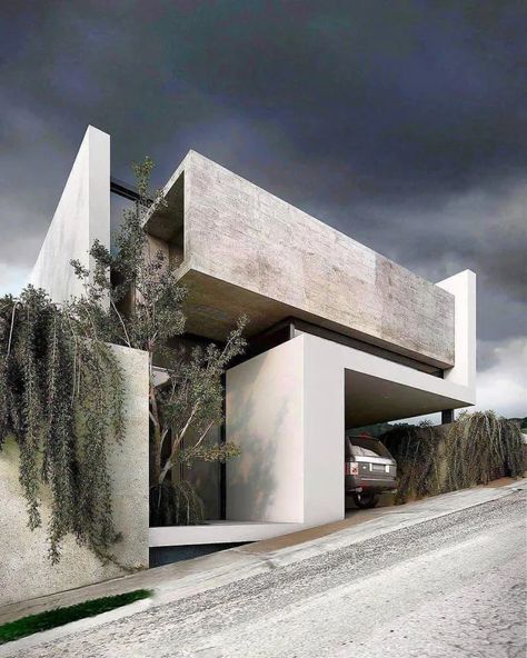 Brutalist House, Sketches Architecture, Concrete Architecture, Random Inspiration, Minimalist House Design, Brutalist Architecture, Modern Architecture House, Facade Architecture, Tree Ideas