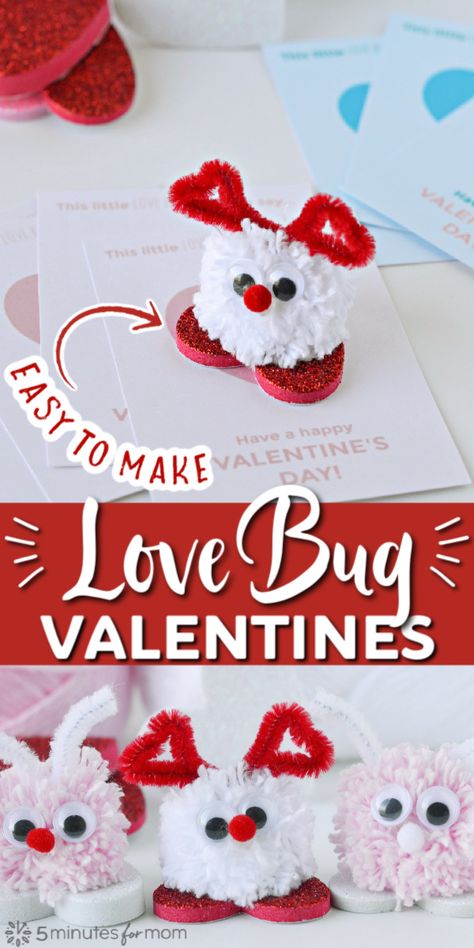 Bug Valentines, Valentines Day Cards Diy, Valentines Printable, Homemade Valentines Day Cards, Valentine's Day Crafts, Easy Valentine Crafts, Printable Valentines Day Cards, Diy Valentines Cards, Valentine's Day Crafts For Kids