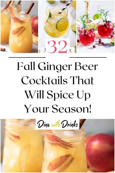 Collage of 4 fall ginger beer cocktails. Gin And Ginger Beer, Beer Punch, Fall Drinks Alcohol, Party Punch Alcohol, Ginger Beer Drinks, Autumn Drinks, Beer Cocktail Recipes, Ginger Beer Cocktail, Xmas Drinks