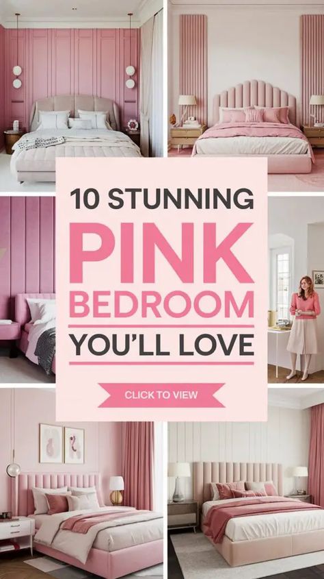 One Wall Pink Bedroom, Pastel Pink Paint Bedrooms, Pink Paint Colors For Bedroom, Pink Rooms For Girls Bedrooms, Pink And Black Bedroom Ideas For Women, Pink Feature Wall Bedroom, Pink Walls Bedroom Ideas, Pink And Purple Bedroom Kids, Pink Bedding Room Ideas