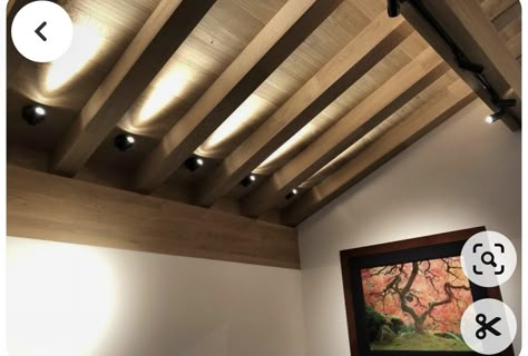 Wood Beam Ceiling Lighting, Beam Ceiling Lighting, Ceiling Downlights, Barbeque Design, Exposed Beams Ceiling, Vaulted Ceiling Living Room, Beam Ceiling, Post And Beam Home, Attic Lighting