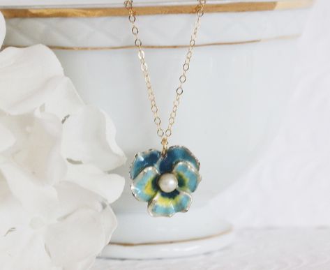 Turquoise Pansy Necklace Botanical Necklace Vintage Pansy Pendant Gift For Her Flower Necklace Pansy Pendant Viola Necklace Pansy Necklace, Botanical Necklace, Water Mill, Pansies Flowers, Citrine Necklace, Bird Charm, Aquamarine Jewelry, Green Necklace, Letter Necklace