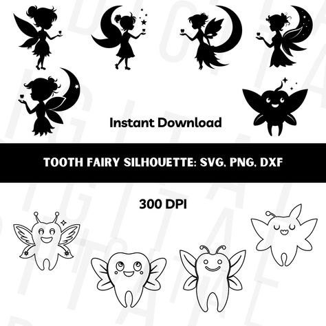 Tooth Fairy Silhouette SVG Bundle, Fairy Svg Bundle, Gift for Kids, Tooth Fairy Cut Files | Tooth Fairy Clipart by MemetsDigital on Etsy Fairy Cut, Svg Prints, Fairy Svg, Fairy Silhouette, Fairy Clipart, Etsy Banner, Bag Toppers, Digital Svg, Personalized Party