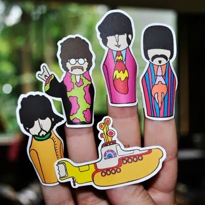 Tektonten Papercraft - Free Papercraft, Paper Models and Paper Toys: Printable Beatles Yellow Submarine Finger Puppets Beatles Crafts, Beatles Birthday Party, Beatles Theme, Beatles Birthday, Beatles Party, Beatles Cartoon, Beatles Yellow Submarine, Beatles Art, Paper Puppets