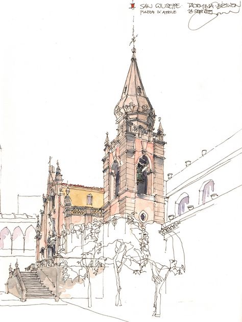 Taormina, San Guiseppe, PiazzaIX Aprile, I | Sizilien, 18.9.… | Jochen Schittkowski | Flickr Santa Maria Maggiore, Urban Sketches, City Sketch, Building Sketch, Church Pictures, Urban Sketch, Watercolor Architecture, Architecture Sketchbook, Sketchbook Drawings