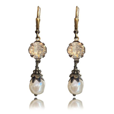 PRICES MAY VARY. Add a touch of beauty and luxury to your life - Jewelry is the purest expression of beauty, style, and good taste - and you deserve nothing but the finest. With an elegant classic design and a dazzling sparkly baroque style pearl crystal at its center, these crystal drop dangle pierced earrings are exactly what you need to add that extra sparkle of luxury to your outfits! The Golden Shadow topaz earrings are made with Austrian crystals. Lose yourself in these vintage earrings wi 90s Prom Jewelry, Gold Pearl Earrings Dangle, Pearl Earring Wedding, 30s Jewelry, Ancient Earrings, 50s Jewelry, Antique Bronze Jewelry, 1940s Jewelry, 1920s Jewelry