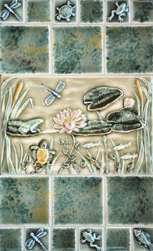 Turtle Tile Bathroom, Pond Themed Bathroom, Pond Bathroom, Animal Tiles, Unique Bathrooms, Unique Tiles, Heights House, Craftsman Tile, Eclectic Tile